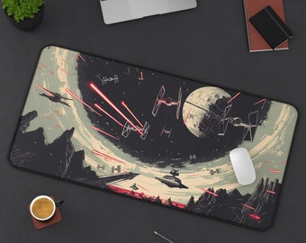 Star Ship Tie Wars Gaming Desk Mat for Vader Fan Gift for Boyfriend Birthday Gift for Sci Fi Lover Mouse Pad SW Desk Mat Star Ship Wars