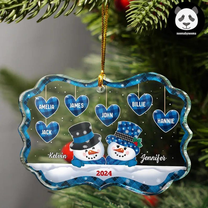 Papa Nana Snowman Christmas Grandparents Personalized Medallion Glass