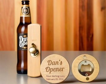 Personalized Round Bottle Opener, Wooden Beer Opener, Father's Day, Groomsman Gift, Teacher Gift, Fridge Decoration Magnet, Laser Engraving