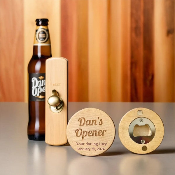 Personalized Round Bottle Opener, Wooden Beer Opener, Father's Day, Groomsman Gift, Teacher Gift, Fridge Decoration Magnet, Laser Engraving