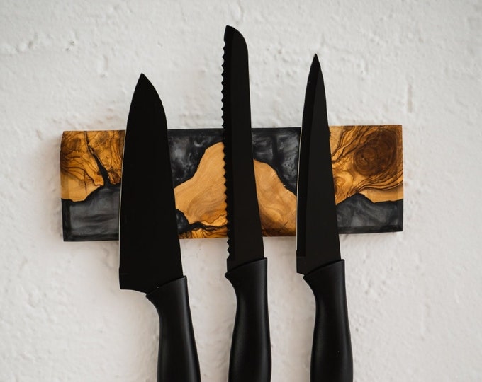Magnetic Resin & Olive Wood Knife holder, Epoxy Knife Block, Knife Display, Magnetic Knife Rack, Housewarming Gifts, Christmas Gifts