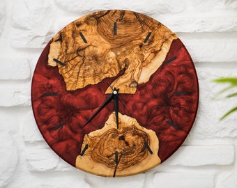 Epoxy & Olive Wood Wall Clock, Resin Wall Clock, Housewarming Gifts, Colorful Wall Clock Unique, Large Wall Clock, Oversized Wall Clock