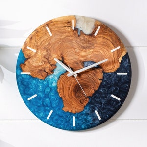 Custom Made Resin & Olive Wood Wall Clock, Made to order Epoxy and Olive Wood Wall Clock, Home gift, Live Edge Rustic Olive Wood Wall Clock