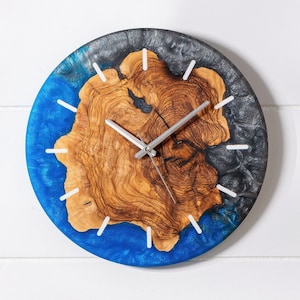 Epoxy & Olive Wood Wall Clock, Made to Order Resin Wall Clock, Large Wall Clock New Home Gift, Personalized Gifts, Unique Christmas Gift