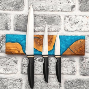 Magnetic Epoxy & Olive Wood Knife Holder, Resin Knife Block, Kitchen Accessories, Knife Strip, Housewarming Gifts, Mother&#39;s Day Gifts