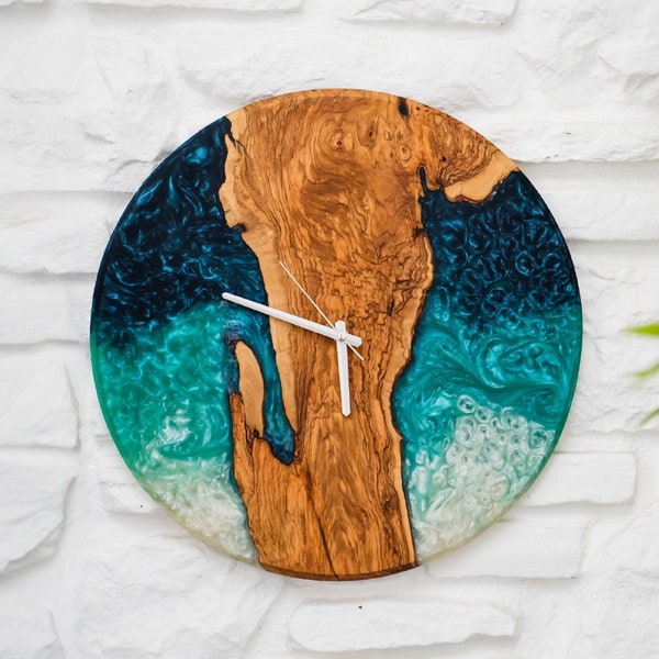 Epoxy & Olive Wood Wall Clock, Resin Wall Clock, Housewarming Gifts, Wall Clock Unique, Large Wall Clock, Oversized Wall Clock, Gift for her
