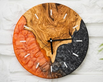 Handmade Resin & Olive Wood Wall Clock, Resin Wall Clocks, Round Clocks for Wall Unique, Large Wall Clocks, Housewarming Gifts, Mothers Day