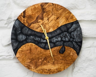 Custom Resin and Olive Wood Clock, Epoxy Wall Art, Modern Home Decor, New Home Gift, Unique Wall Clock, Gifts for Her, Mothers Day Gifts,
