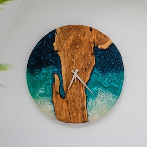 Reloj de pared de madera de olivo y epoxi hecho a mano, regalo de inauguración de la casa, regalo para el Día de la Madre