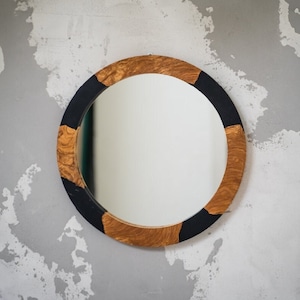 Epoxy & Olive Wood Mirror, Black Mirror, Bathroom Mirror, Round Mirror, Live Edge Mirror, Large Resin Mirror Wall Decor, Christmas Gifts