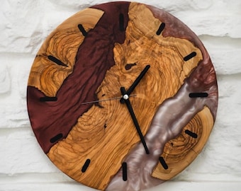 Custom Epoxy & Olive Wood Wall Clock, Large Resin Wall Clock, Oversized Wall Clock, Christmas Gifts, Halloween Wall Decor