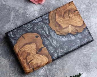 Handmade Olive Wood Charcuterie Board – Resin Serving Tray, Christmas Gifts, Halloween Gifts
