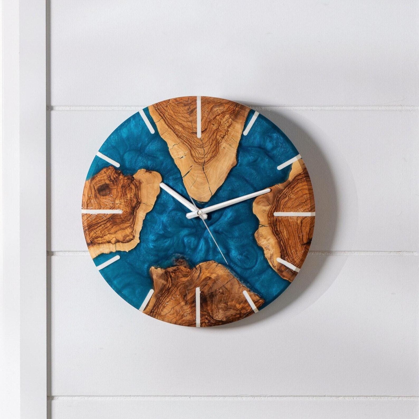 Custom Epoxy & Olive Wood Wall Clock, Unique Live Edge Rustic Wall ...