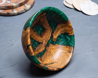 Large Epoxy Resin Wood Bowl, Olive Wood Handmade Bowl 30cm, Live Edge Wooden Bowl, Rustic Decorative Bowl, Fruit Bowl, Housewarming Gift