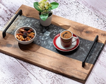 Handmade Olive Wood Epoxy Serving Tray, Personalized Charcuterie Board, Christmas Gifts