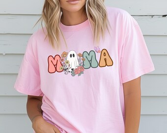 Spooky Mama Shirt, Comfort Colors® Floral Fall Mama Shirt, Ghost Lover Top, Cute Fall Mama Halloween Shirt, Funny Mama Top, Ghost Lover Gift
