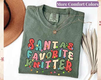 Christmas Knitting Shirt, Comfort Colors® Knitting Lover Tshirt Christmas Knitting Shirt Groovy Christmas Knitting Gift Holiday Knitting Tee