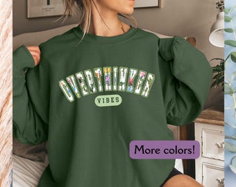 Sweat-shirt Overthinker fleuri | Pull drôle d'anxiété | Cadeau introverti | Joli pull de psychologue pour la sensibilisation à la santé mentale | Fête des Mères