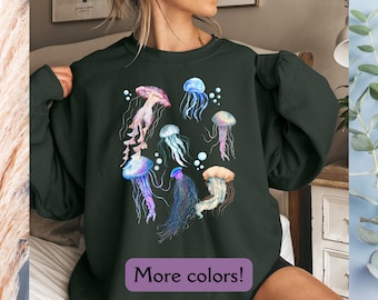 Retro Jellyfish Sweatshirt, Underwater Creatures Sweatshirt, Marine Life Sweatshirt, Beachwear Ocean Lover Gift, Sea Animal Marine Biologist