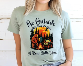 Chemise de camping amusante en coton de randonnée Comfort Colors® Chemise d'aventurier Touch Grass Tee shirt col rond ours pour papa Cadeau de randonnée