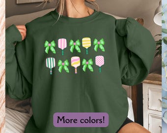 Cute Pickleball Sweatshirt, Pickleball Player Sweatshirt, Pickleball Bow and Cottage Sweater, Gift For Pickleball Player, Preppy Pickleball