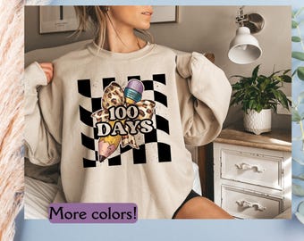 Retro 100 Days of School Sweatshirt, School Spirit Sweater, Cheetah Principal Appreciation Gift Group Teacher Sweater New Teacher Gift