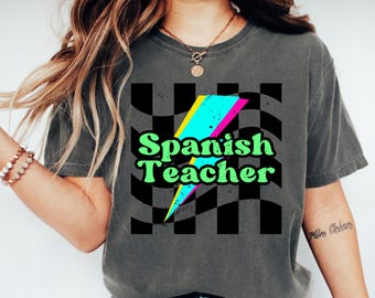 Chemise professeur d'espagnol, t-shirt rétro pour prof d'espagnol Comfort Colors®, chemise pour la rentrée, premier jour d'école, t-shirt de remerciement pour enseignant