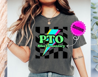Custom PTO Shirt, Comfort Colors® Custom pto T Shirt, Elementary pto Tee, Checkerboard pto Gift, Back to School pto Gift, PTO Group TShirt