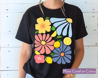 Boho Lemon T-Shirt, Comfort Colors® Aesthetic Fruit Shirt, Floral Fruit Shirt, Vintage Shirt, Gift For Her, Floral Boho Shirt, Lemon Market