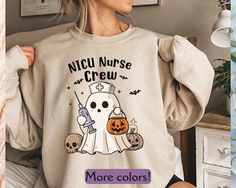 NICU Nurse Ghost Sweatshirt, Halloween NICU Nurse Sweatshirt, Nursing Student Gift, Cute Ghost NICU Sweatshirt, Peds Nurse Gift