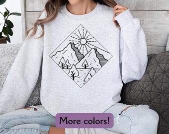 Minimalist Mountain Sweatshirt, Travel Sweatshirt, Adventure Sweatshirt, Nature Lover Sweatshirt, Hiking Sweatshirt Mountain Sunrise Sweater