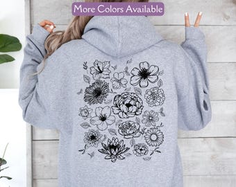 Wild Flower Hoodie Sweatshirt, Botanical Pullover, Floral Nature Sweatshirt, Garden Lover, Flower Lover Shirt Wildflower Cottagecore Hoodie