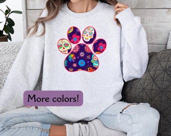 Dia de los Muertos Dog Pawprint Sweatshirt, Halloween Dog Sweatshirt, New Veterinarian Gift, Dog Mama Gift, Dog Lovers Gift, Spooky Dog