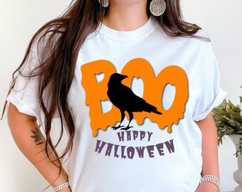 Comfort Colors® Crow Halloween TShirt, Spooky Raven Boo Shirt, Gothic Tee, Halloween Ghost Shirt, Goth Raven Tee, Whimsigoth, Crow Bird