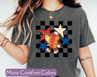 Patriotic Hot Dog Shirt, Comfort Colors® Grilling Dad Gift, Funny Food TShirt, Retro 4th of July, Fathers Day Gift, BBQ Shirt Patriotic Tee