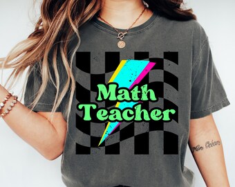 T-shirt rétro pour prof de mathématiques, T-shirt pour prof de mathématiques fluo Comfort Colors®, T-shirt pour prof de mathématiques au collège, cadeau de rentrée maths rétro