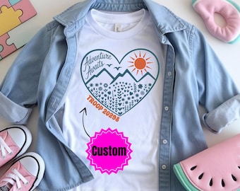 Custom Scout Troop Shirt, Heart Scout Tee, Personalized Troop Scouts Shirts, Girl Gift, Scuts Team Shirt, Camping Girl, Troop Number Shirt