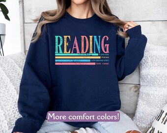Retro Book Lover Sweatshirt for Teachers, Rainbow Book Gift, ESL & Language Teacher Reading Tee, Cozy Literary Apparel