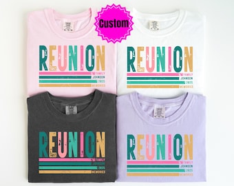 Chemise réunion de famille personnalisée, t-shirt de camping rétro personnalisé, cadeau de vacances assorti 2025, nom de famille Comfort Colors®, réunion de famille 2025