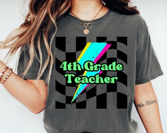 Retro 4th Grade Teacher Shirt Comfort Colors® Neon Fourth Grade Teacher T Shirt Elementary School 4th Grade Teacher Tee Retro Back to School