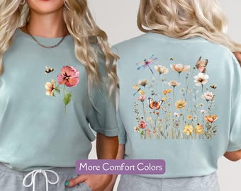 Wild Flower Shirt, Comfort Colors® Botanical Tee, Pastel Floral Nature Shirt, Garden Lover Tee Flower Lover Shirt Wildflower Cottagecore Tee