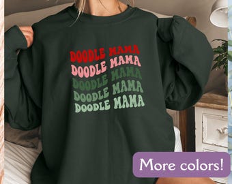 Sweat maman rétro doodle, pull doodle joyeux Noël, pull maman chien vert, pull Noël festif pour amoureux des chiens, amoureux des griffonnages