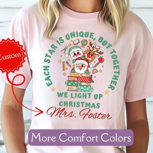 Custom Christmas Teacher Shirt, Comfort Colors® Christmas Book Tee, School Christmas Shirt, Funny Christmas Shirt Christmas Gift for Teacher