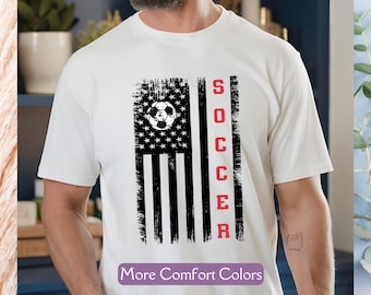 Soccer Shirt Patriotic Comfort Colors® Sport Mom Tee, Gift for Soccer Lover, American Flag Soccer Team Shirt, Soccer Mom TShirt