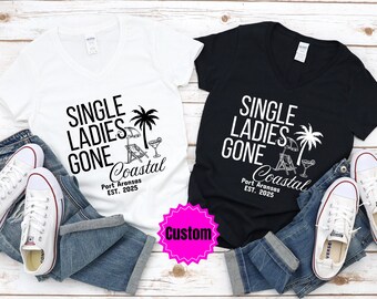 T-shirt personnalisé pour femme, T-shirt col en V plage voyage fille, haut vacances d'été, cadeau petite amie et chemise de fête amusante, t-shirt mignon meilleur ami