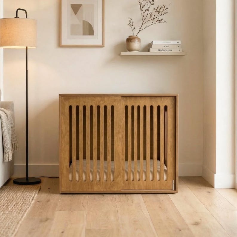 Wooden Dog Crate Furniture, Mid Century Plywood Dog Kennel with Sliding Door image 5