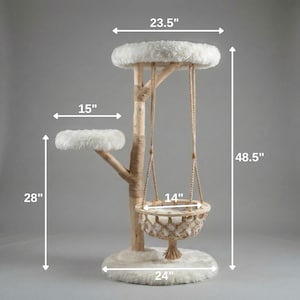 Modern Cat Tree Natural Wood, Tower Furniture with Cozy Hammock and Jute Scratcher image 4