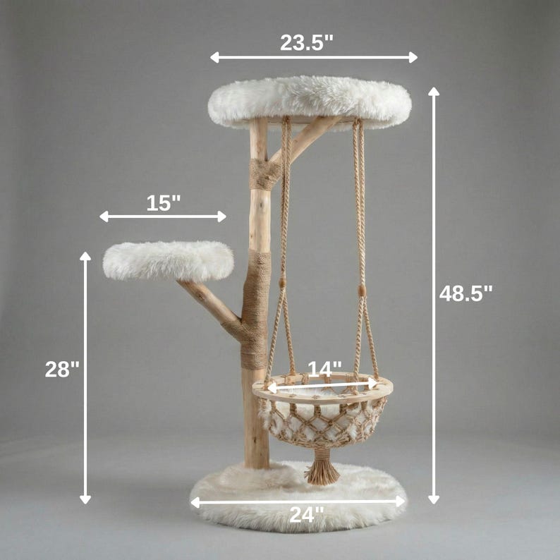 Modern Cat Tree Natural Wood, Tower Furniture with Cozy Hammock and Jute Scratcher image 4