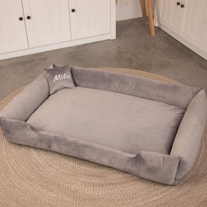 Large Velvet Dog Bed: Gray, Washable, Waterproof Bottom
