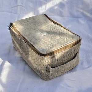 Kulturbeutel | Damen | Kosmetiktasche | Hanf | Naturfaser | Reiseapotheke | Beige | schlicht | nachhaltig | Handgefertigt | 16x27x13cm